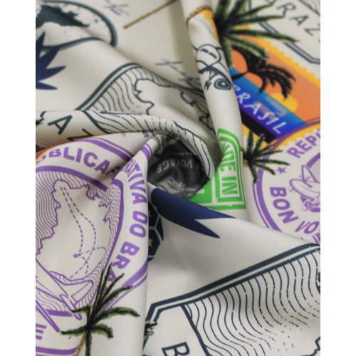 Tecido Crepe Salinas Brasilidade Estampa em Recortes Colorido e Pérola