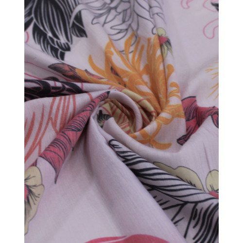 Tecido Crepe de Seda Mista Macro Floral Colorido e Branco