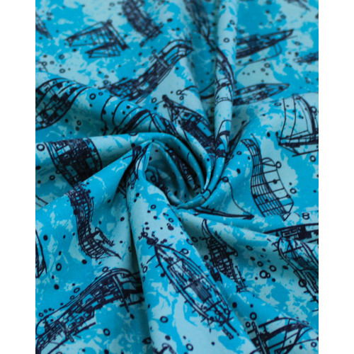 Tecido Tactel Barcos em Rascunho Tons de Azul