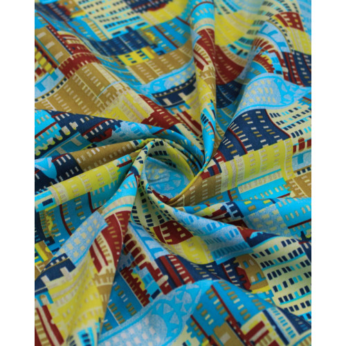 Tecido Tactel Fino Prédios Abstratos Coloridos