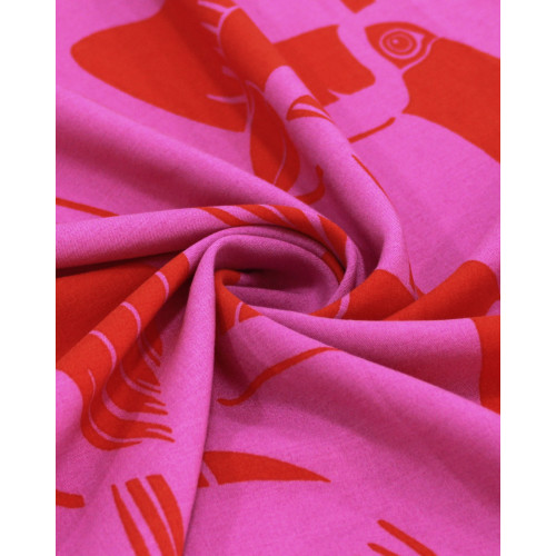Tecido Viscose Premium Macro Tucanos Vermelho e Rosa