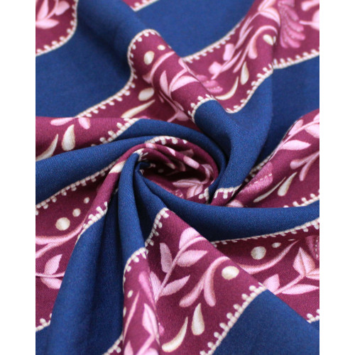 Tecido Viscose Premium Ramos Florais em Listras Tons de Roxo e Azul Petróleo