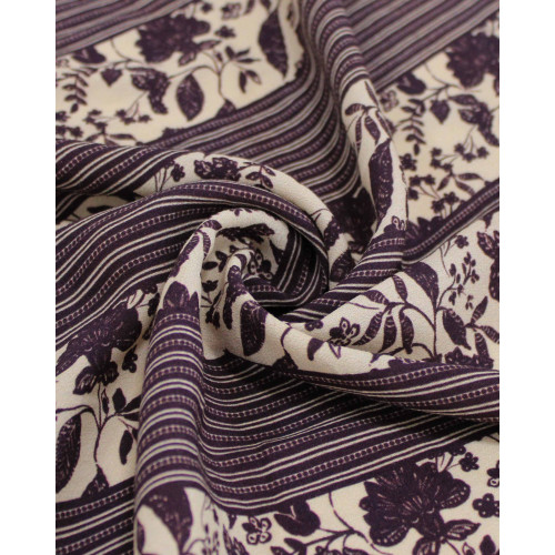 Tecido Crepe de Viscose Premium Listras Estampadas Roxo Imperial e Creme