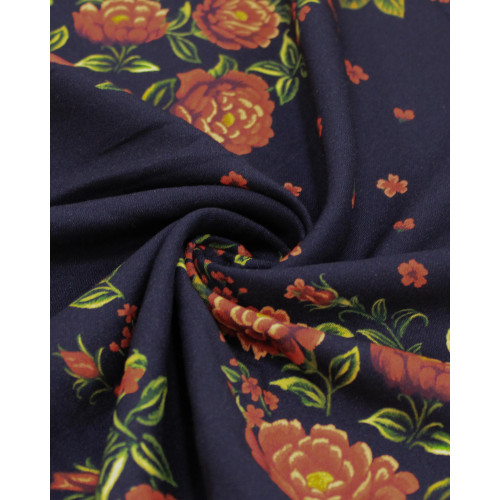 Tecido Viscose Premium Estampa Lenço em Recortes Ramos Florais Vermelho e Preto