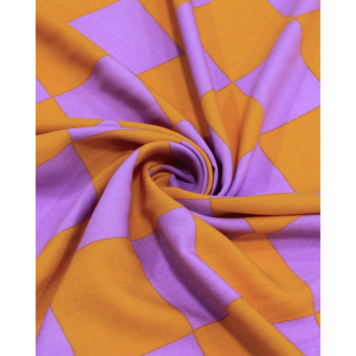 Tecido Viscose Xadrez Lilás e Laranja
