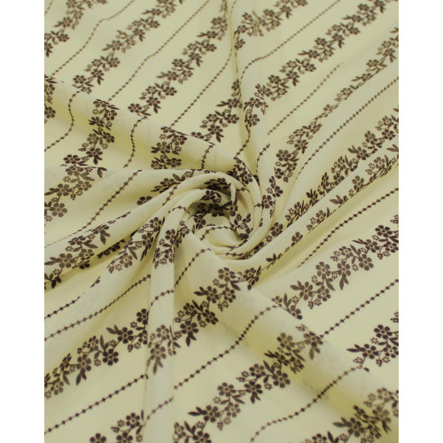 Tecido Crepe Chiffon Grosso Micro Flores em Listras Marrom e Amarelo Requinte