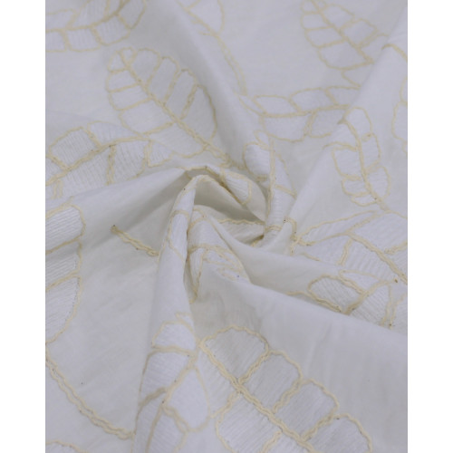 Tecido Cambraia Bordada Folhas de Bananeira Branco e Offwhite