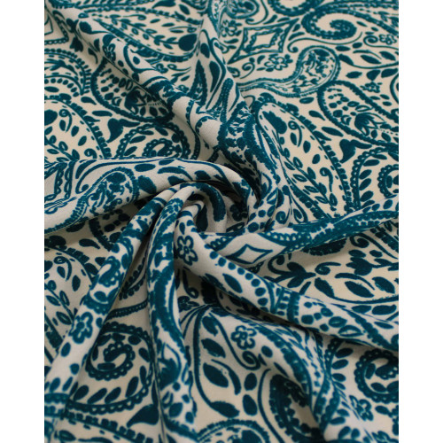 Tecido Crepe Koshibo Cashmeres Verde Esmeralda e Creme