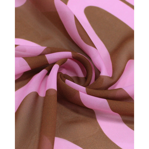 Tecido Crepe Chiffon Italiano Listra Abstrata Rosa e Castanho