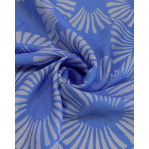 Tecido Viscose Italiano Círculos em Listras Branco e Azul Claro