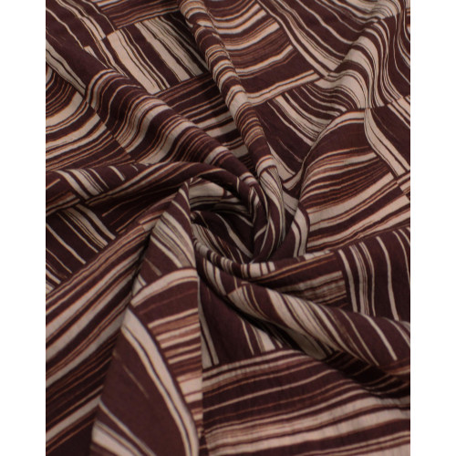 Tecido Viscose Mista Italiano Estampa Geométrica Irregular em Listras Bege e Marrom