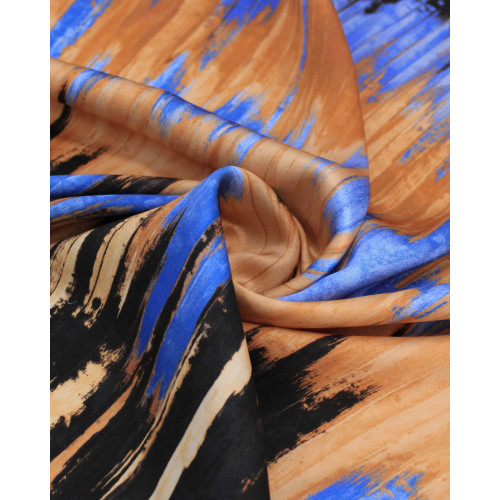 Tecido Viscose Mista Acetinada Italiano Listras Verticais em Tie Dye Tons Terrosos