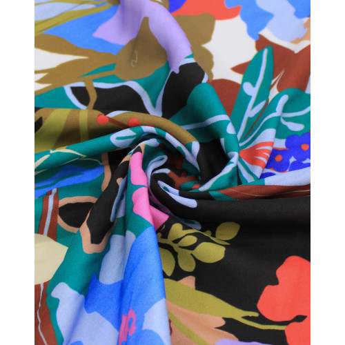Tecido Viscose Italiano Campo Floral Abstrato Colorido