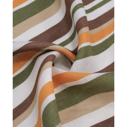 Tecido Linho Puro Italiano Multi Listras Laranja, Marrom e Verde