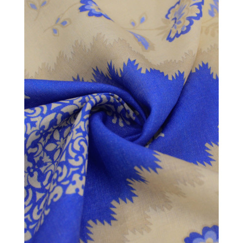 Tecido Linho Puro Italiano Barrado Vertical Muli Estampas Azul e Creme