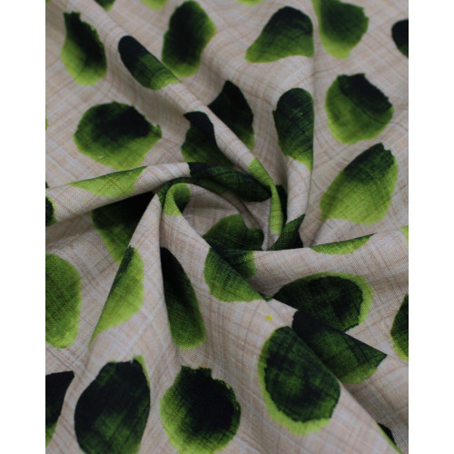 Tecido Linho Misto Italiano Pingos Irregulares Tons de Verde e Bege