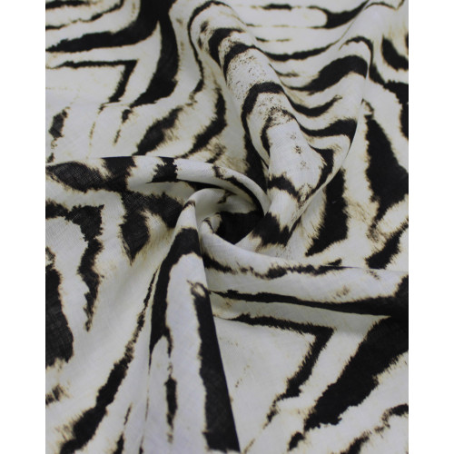 Tecido Linho Puro Italiano Estampa Étnica Abstrata Preto e Offwhite
