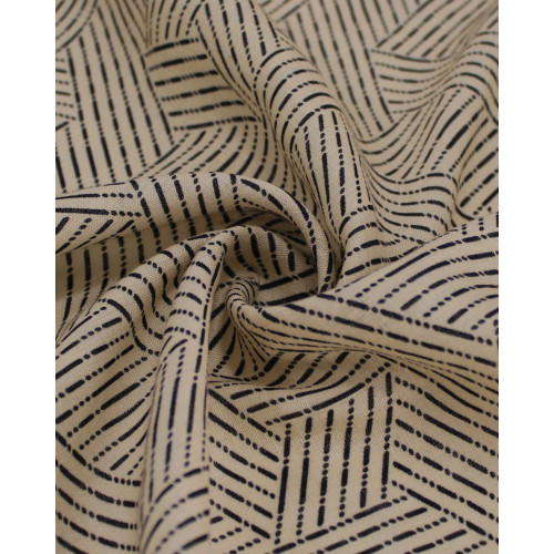 Tecido Linho Puro Italiano Estampa Geométrica Pontilhada Irregula Preto e Bege