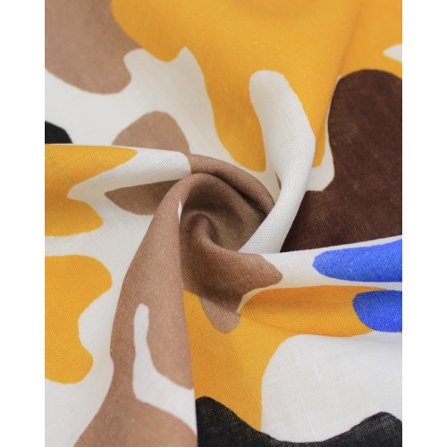 Tecido Linho Puro Italiano Camuflagem Colorida e Branco
