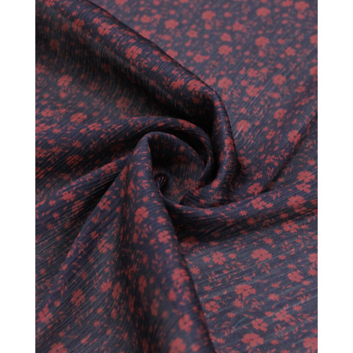 Tecido Crepe Chiffon Texturizado Italiano Micro Tapete Floral Marsala e Preto