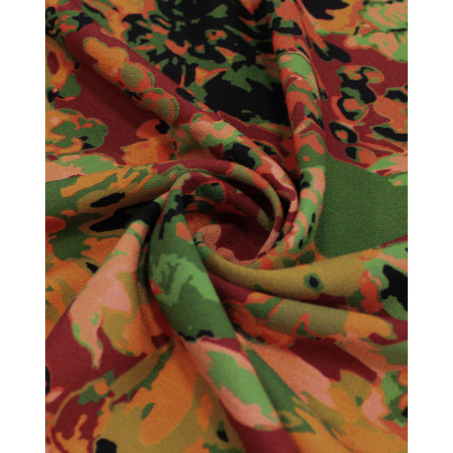 Tecido Crepe de Viscose Italiano Estampa Floral Abstrata Tons Quentes