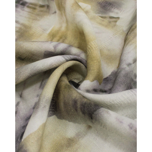 Tecido Linho Puro Italiano Estampa Abstrata em Recortes Tons de Amarelo e Tons de Cinza