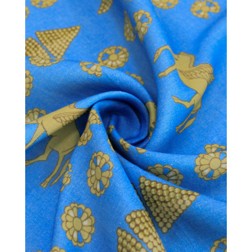 Tecido Linho Puro Italiano Búfalo e Pégaso Amarelo e Azul