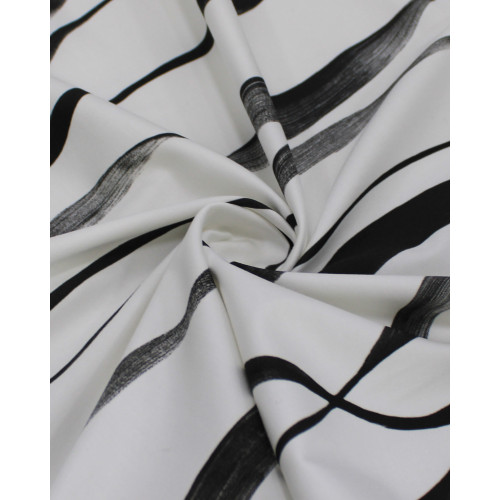 Tecido Micro Fibra Alfaiataria Italiano Listras Curvas Preto e Offwhite