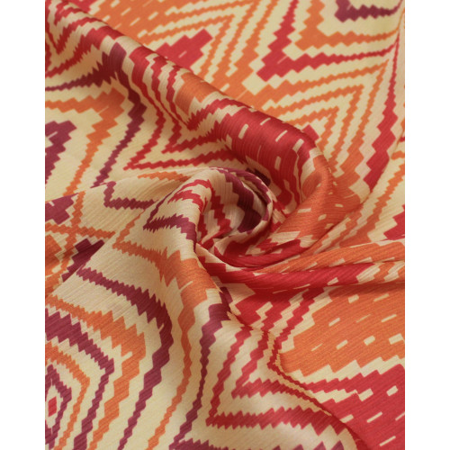 Tecido Crepe Chiffon Texturizado Italiano Chevron em Listras Tons Quentes e Creme