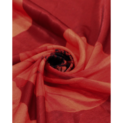 Tecido Crepe Silk Italiano Macro Flores Tons de Vermelho