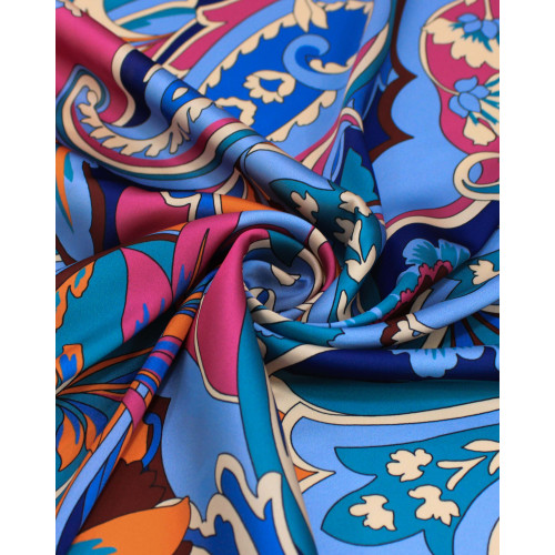 Tecido Crepe Silk Italiano Estampa Cashmere Floral Abstrata Colorido