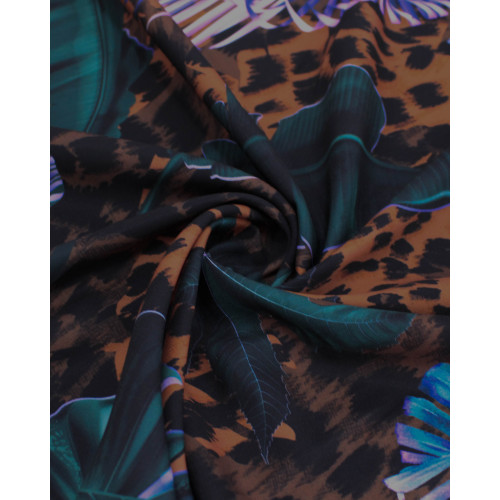 Tecido Alfaiataria Italiano Multi Estampa Folhas e Animal Print 