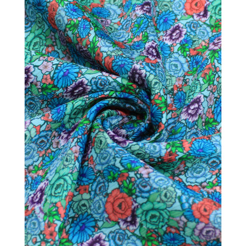 Tecido Crepe Chiffon Texturizado Italiano Tapete Floral em Listras Colorido