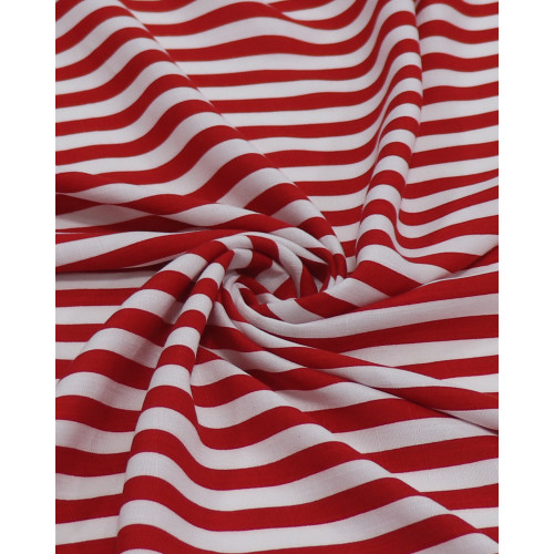 Tecido Viscose Texturizada Listrado Branco e Vermelho