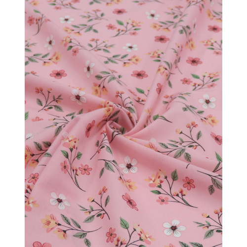 Tecido Cambraia de Algodão Jardim Floral Branco e Rosa