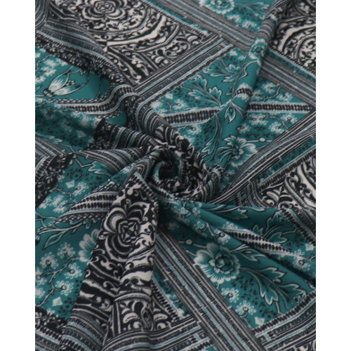 Tecido Crepe Bubble Multi Estampado Preto e Verde Tifany
