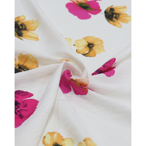Tecido Viscose Portulacas Pink, Laranja e Offwhite