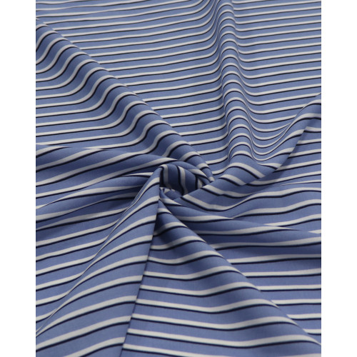 Tecido Viscose Multi Listras Preto, Branco e Azul Índigo