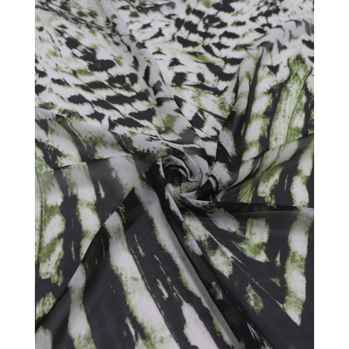 Tecido Crepe Chiffon Estampa Abstrata Branco e Tons de Verde