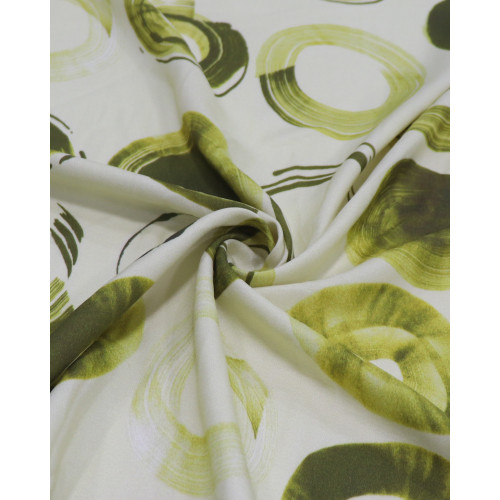 Tecido Viscose Italiano Círculos em Tie Dye Tons de Verde e Amarelo Estonado