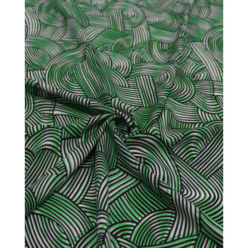 Tecido Viscose Italiano Riscos Ondulados Preto, Verde e Branco