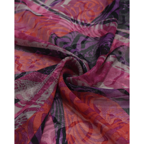 Tecido Crepe Chiffon Brocado Animal Print Ondas Laranja e Pink (0.8m)