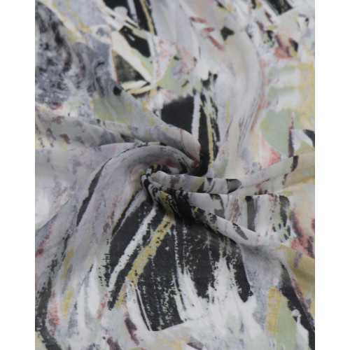 Tecido Crepe Chiffon Pinceladas Abstratas Preto e Cinza