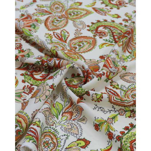 Tecido Viscose Estampa Paisley Tons Quentes e Creme