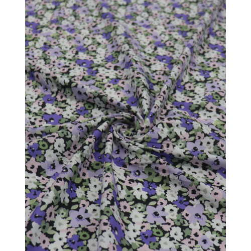 Tecido Crepe Salinas Tapete Floral Lavanda, Branco e Verde (0.8m)