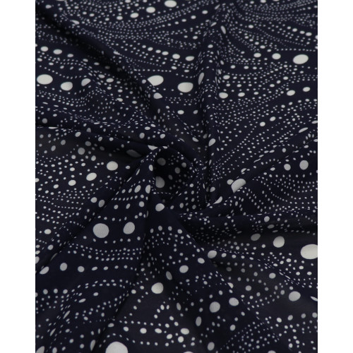 Tecido Crepe Chiffon Multi Poá Ondulado Branco e Azul Marinho (0.8m)