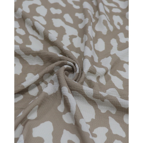 Tecido Crepe Bubble Animal Print Offwhite e Bege