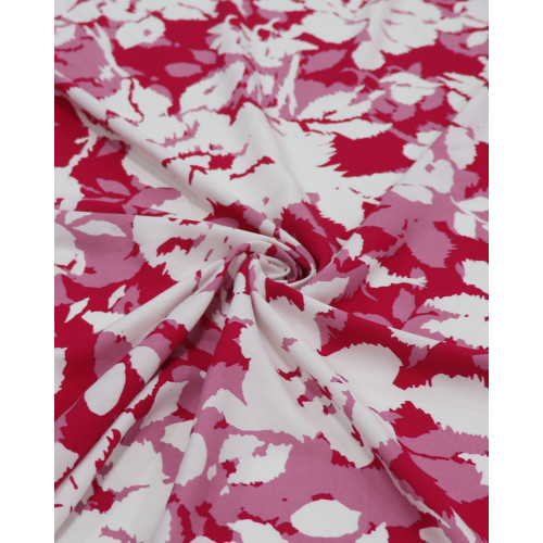 Tecido Viscose Macro Flores Branco e Tons de Rosa