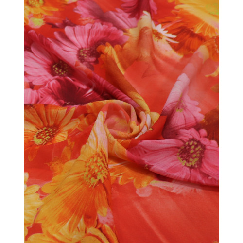 Tecido Crepe Chiffon Margaridas Tons Vibrantes (0.5m)