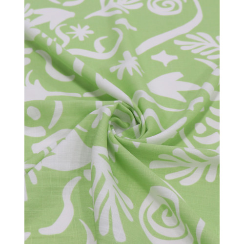 Tecido Viscose Texturizada Folhas e Espirais Pistache